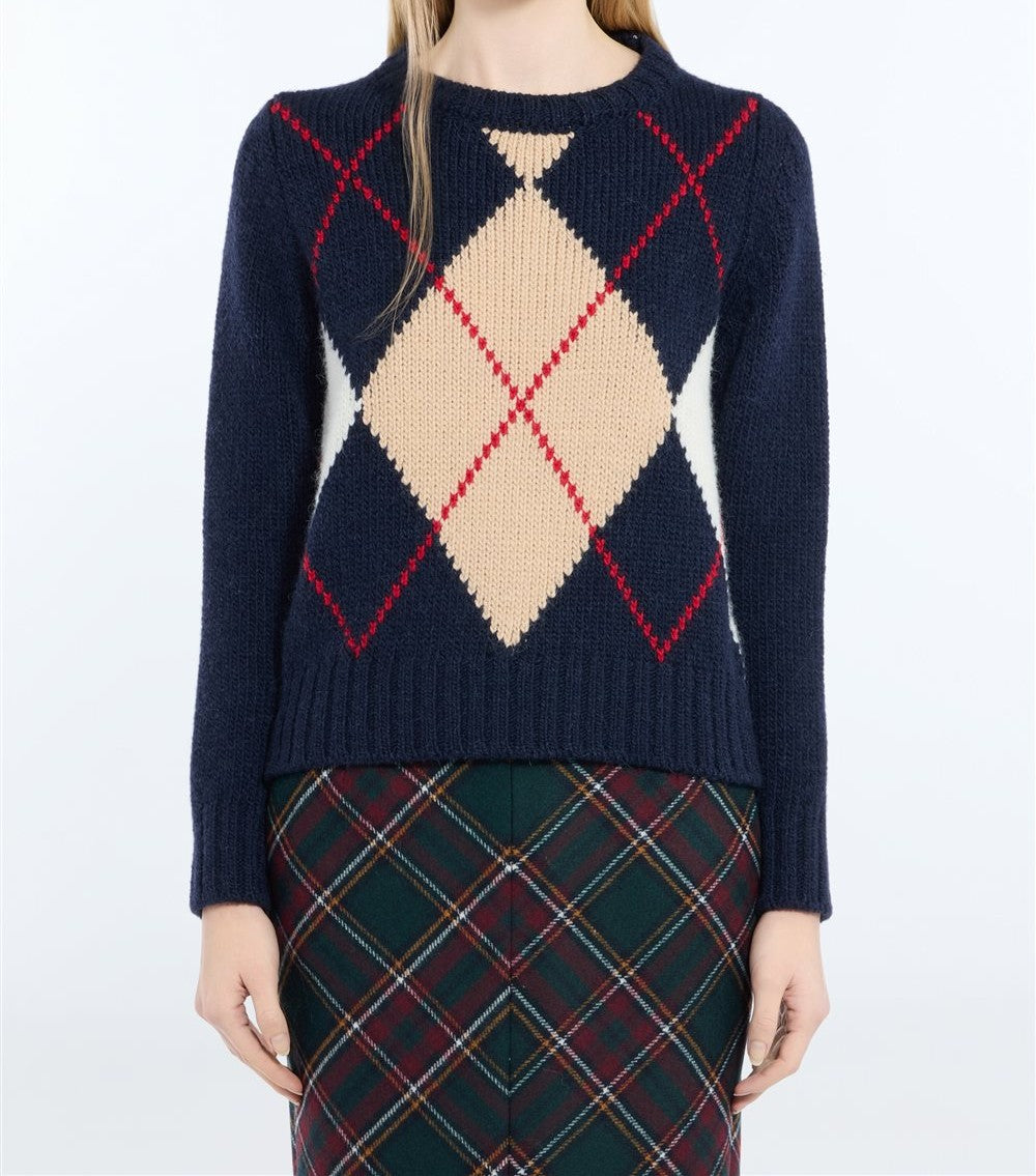 N°21 Maglia girocollo jacquard Argyle blu navy - FW26 A008 7112 6689 BLU N.21