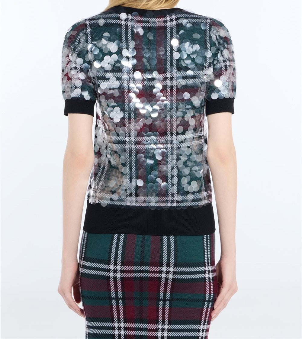 N°21 Maglia girocollo con paillettes e motivo tartan - FW26 A040 9006 0001 SCOZZ N.21