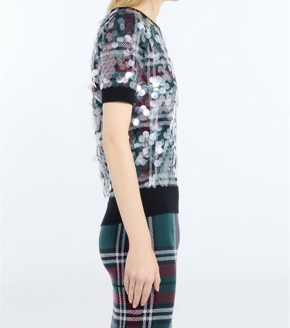 N°21 Maglia girocollo con paillettes e motivo tartan - FW26 A040 9006 0001 SCOZZ N.21