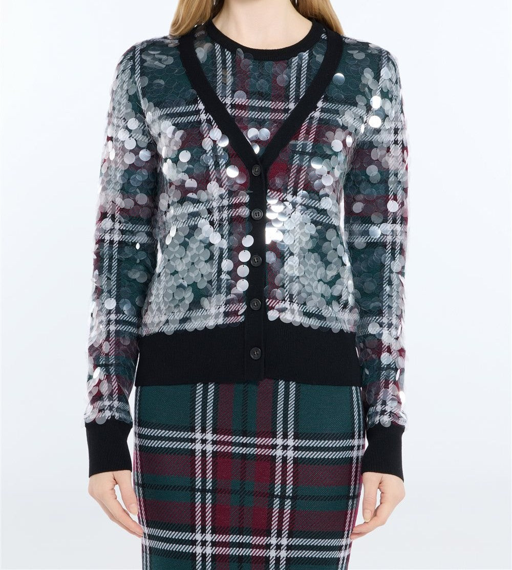 N°21 Cardigan con paillettes e motivo tartan multicolor - FW26 A041 9006 0001 SCOZZ N.21