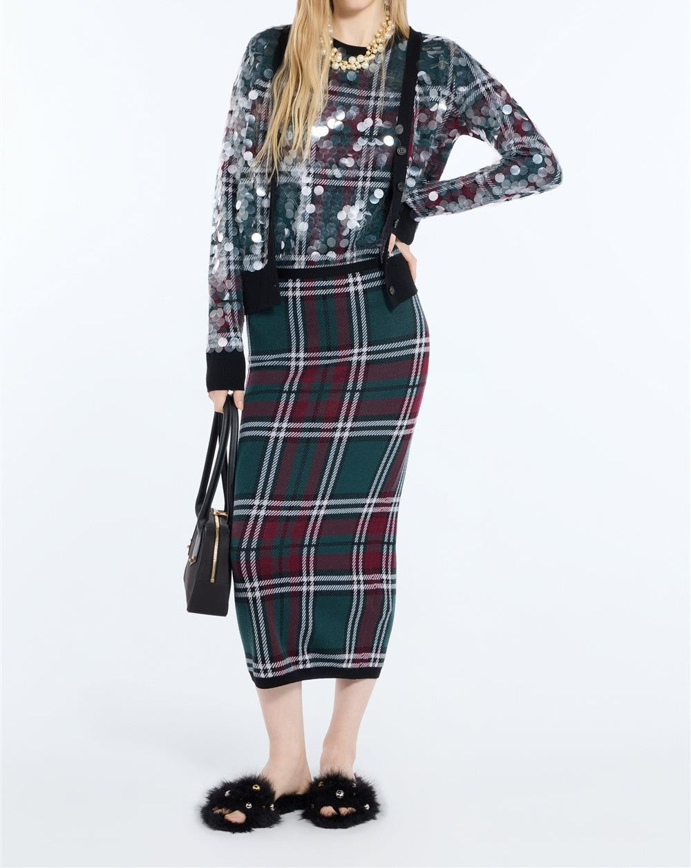 N°21 Cardigan con paillettes e motivo tartan multicolor - FW26 A041 9006 0001 SCOZZ N.21