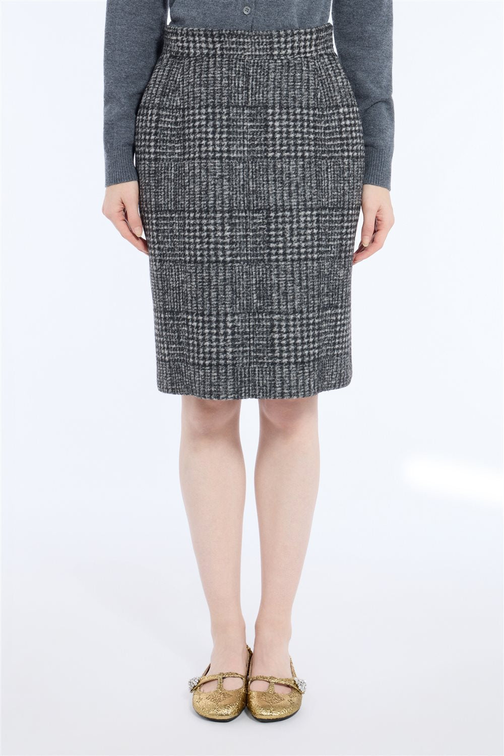 N°21 Gonna midi pied-de-poule grigio e nero - FW26 C021 3124 Q981 NERO N.21