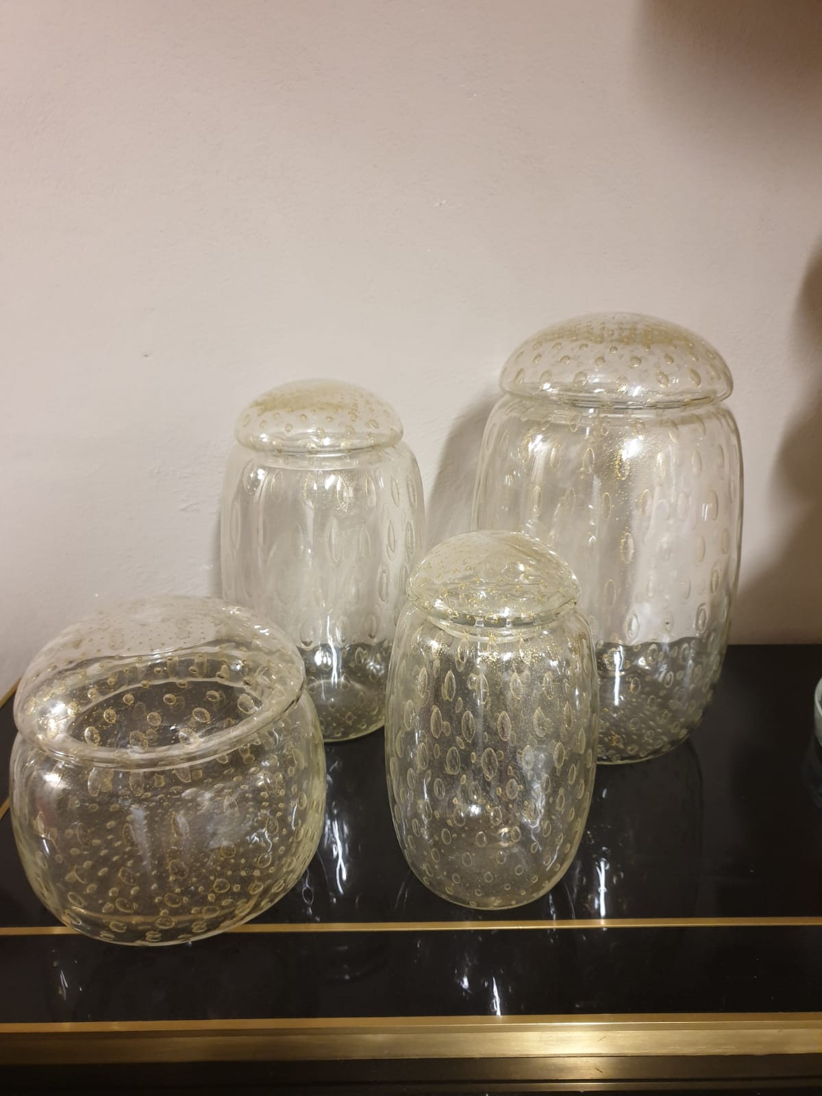 set potish composto da 3 pezzi di varie misure in vetro di venezia.