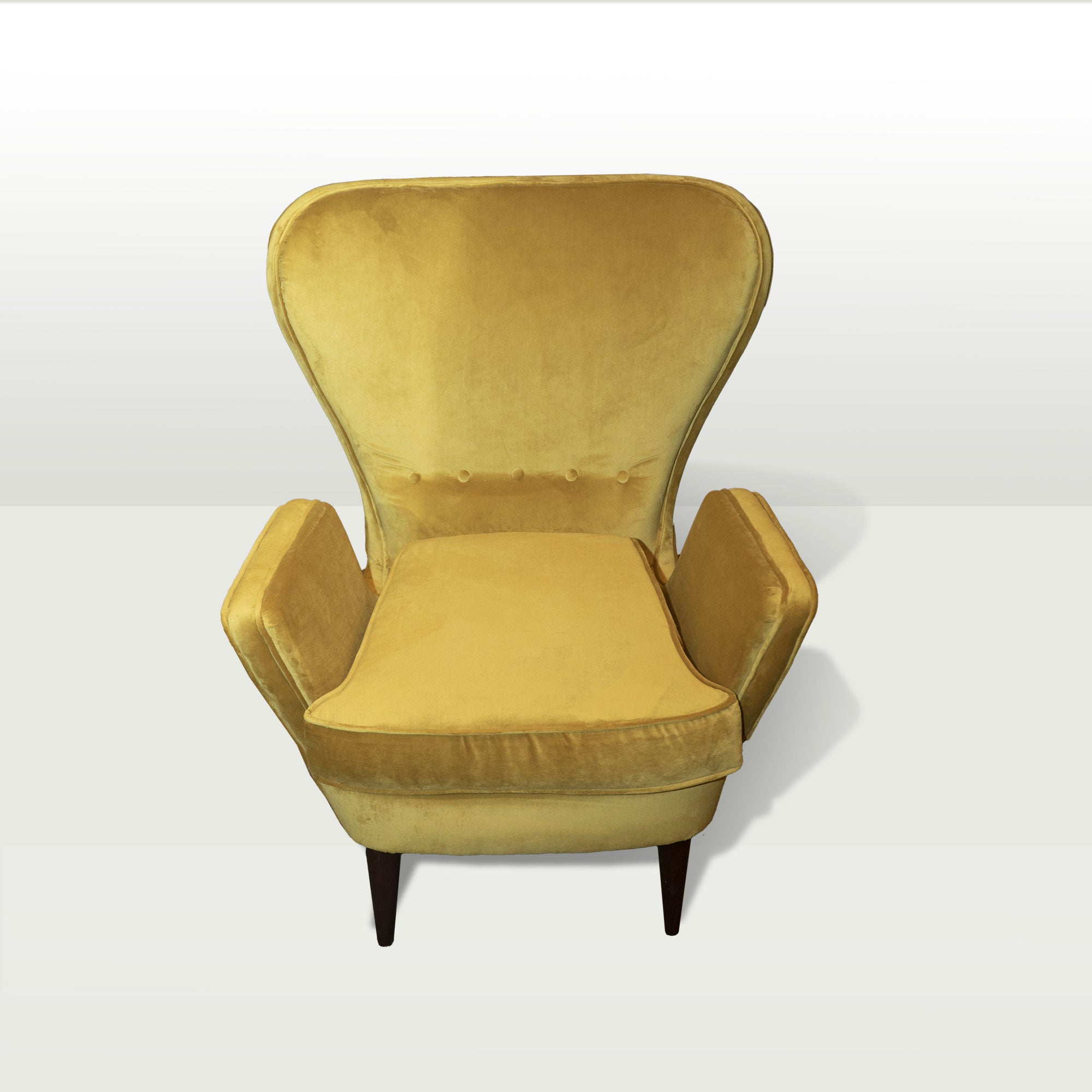 Divano e poltrona italiano anni '50/'60 in velluto senape - Mid Century Modern SALOTTINO ANNI 60 DIVANO & POLTRONA ITALIAN MANUFACTURER