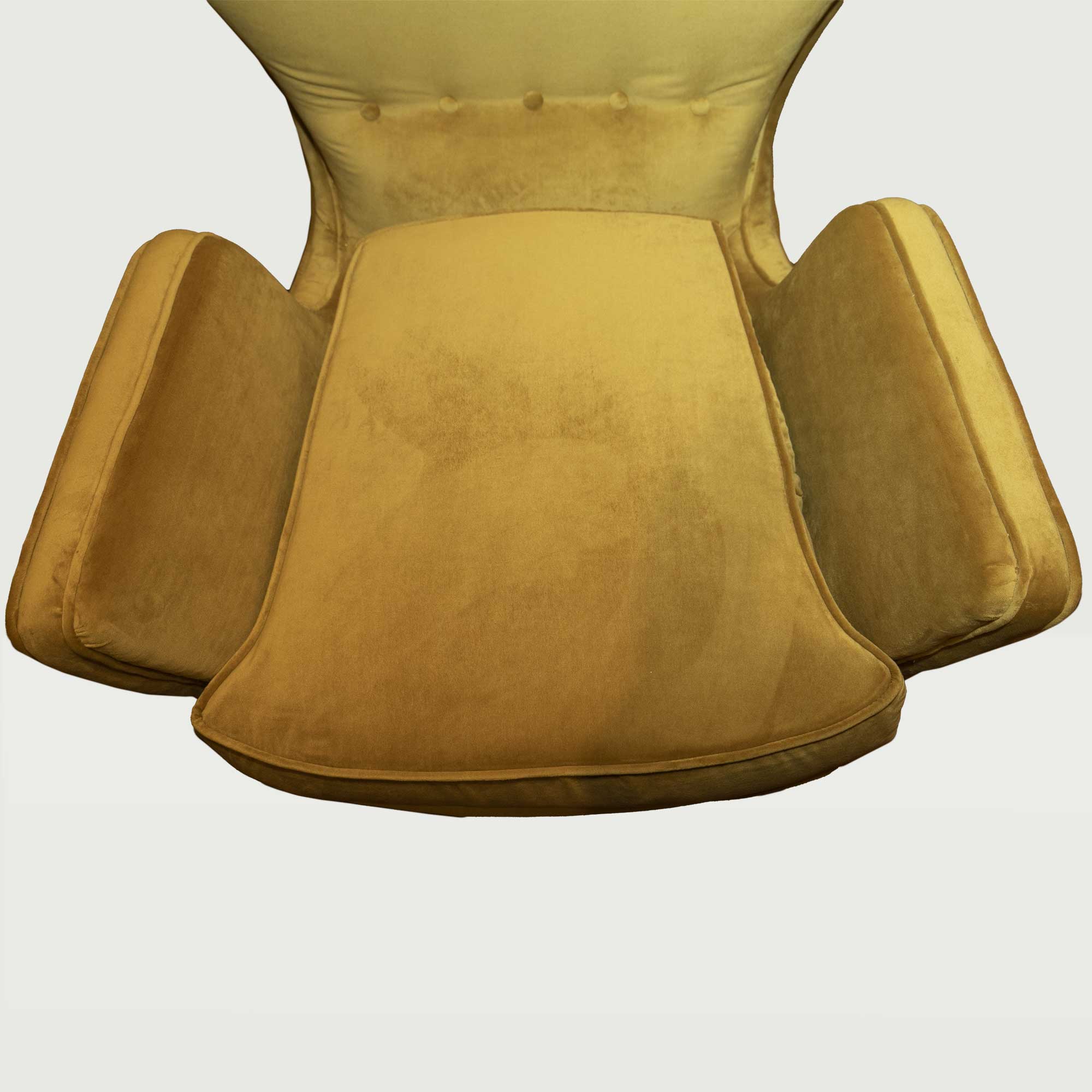 Divano e poltrona italiano anni '50/'60 in velluto senape - Mid Century Modern SALOTTINO ANNI 60 DIVANO & POLTRONA ITALIAN MANUFACTURER