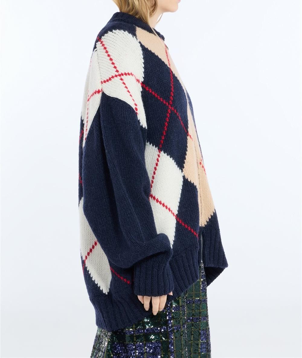 N°21 Giubbotto in maglia Argyle con zip blu navy - FW26 AO01 7112 6689 BLU N.21