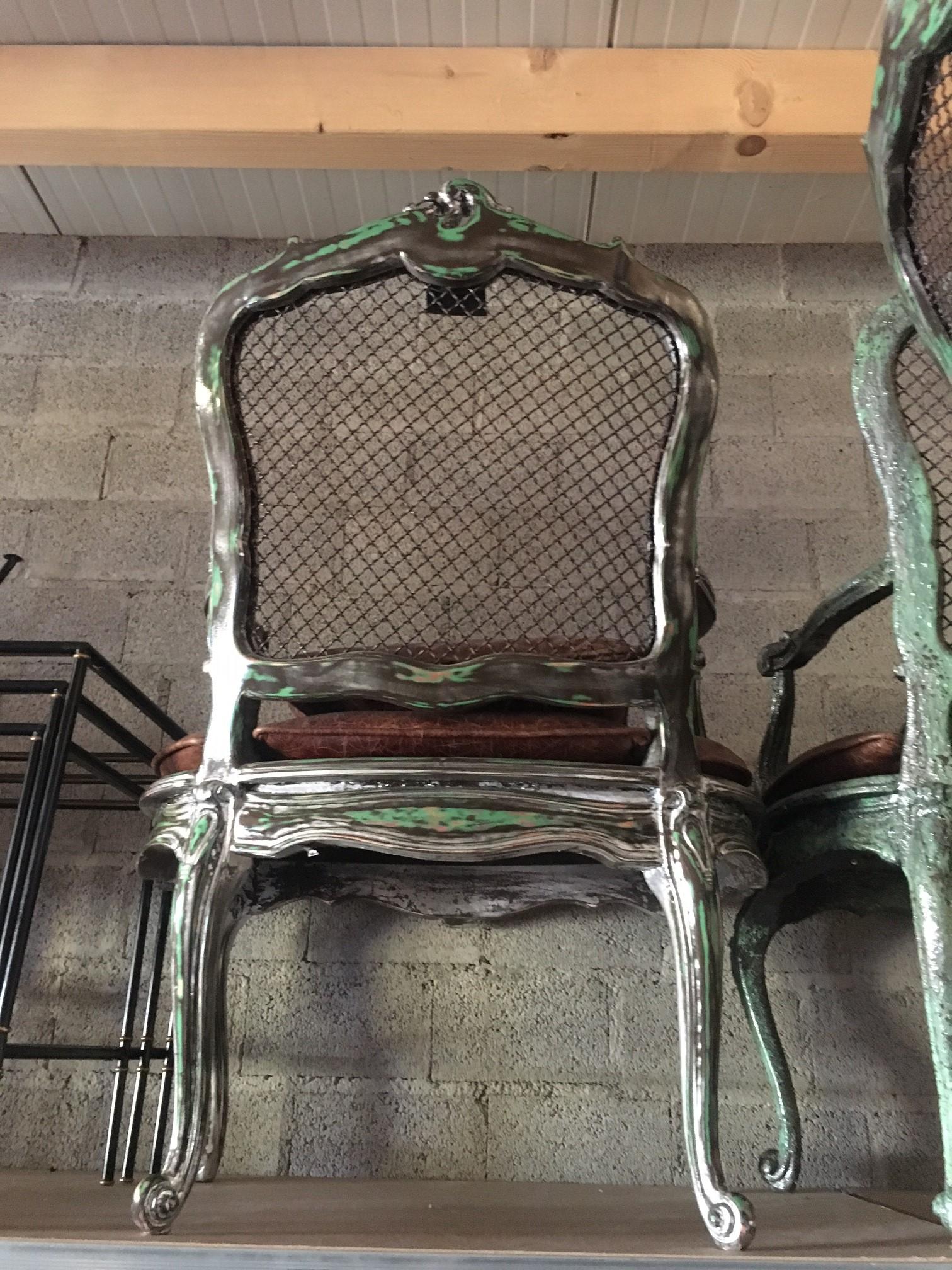 poltrona in metallo anticato. designer Rampazzi. Made in Italy anni 2000 POLTRONA RICHLY ANTICATO ITALIAN MANUFACTURER