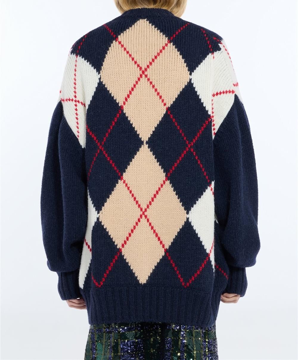 N°21 Giubbotto in maglia Argyle con zip blu navy - FW26 AO01 7112 6689 BLU N.21