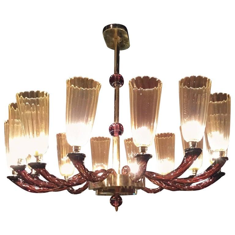 Lampadario a sospensione in vetro di Murano composto da 14 bracci lavorati a mano. Made in Italy anni 90 LAMPADARIO CANDELIERE VETRO MURANO ITALIAN MANUFACTURER
