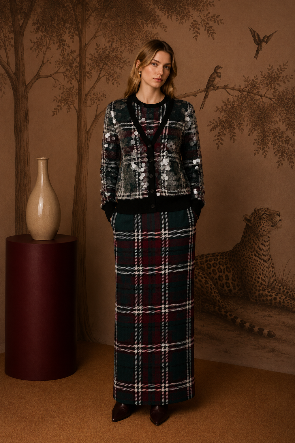 N°21 Cardigan con paillettes e motivo tartan multicolor - FW26 A041 9006 0001 SCOZZ N.21