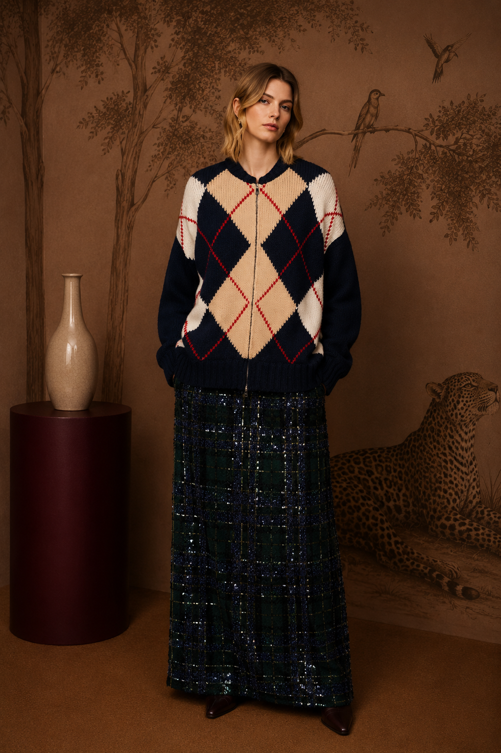 N°21 Giubbotto in maglia Argyle con zip blu navy - FW26 AO01 7112 6689 BLU N.21