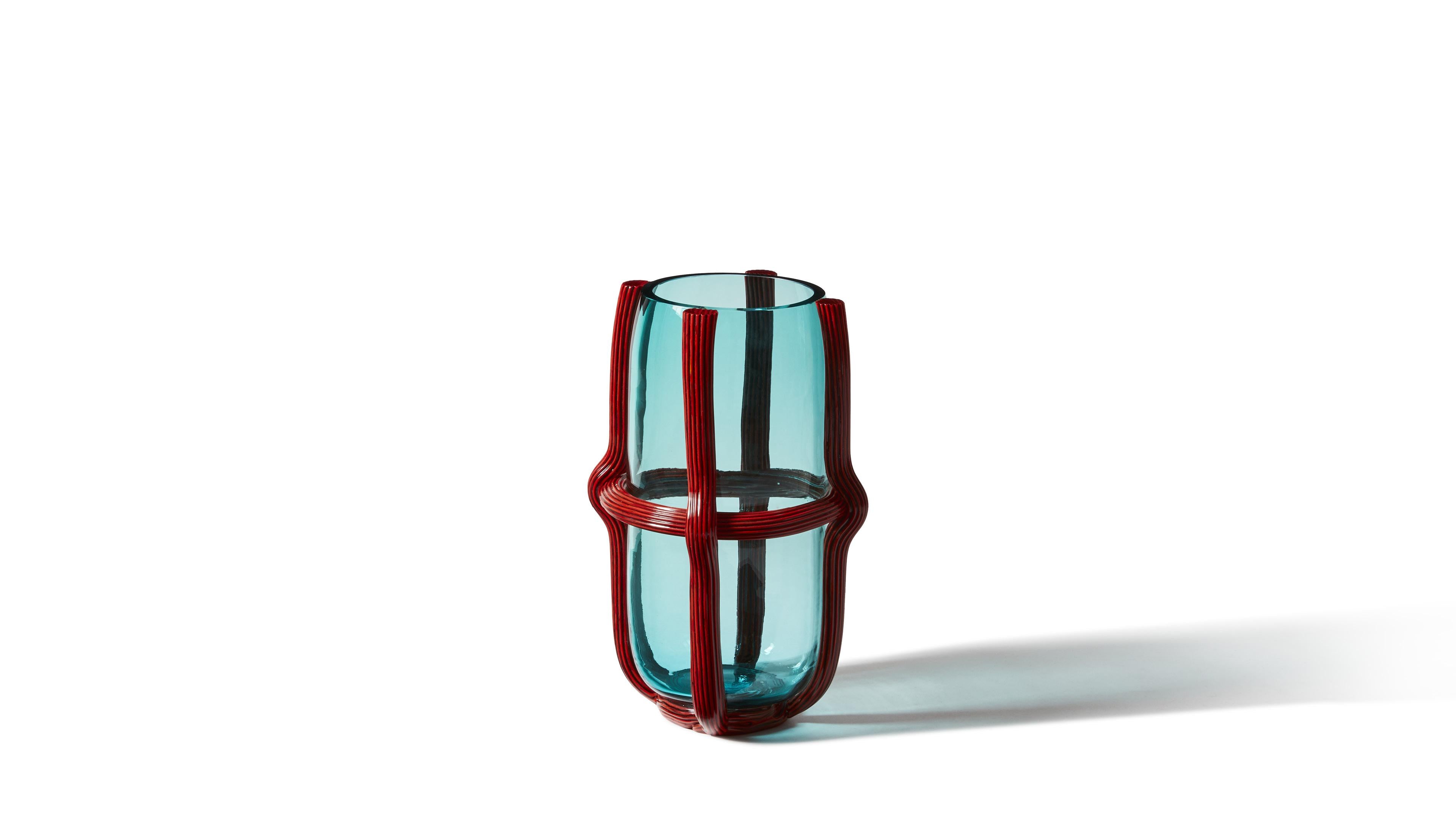 vaso sestiere Verde acqua mare e cordone rosso con rigadin nero VASO SESTIERE ALTO CASSINA