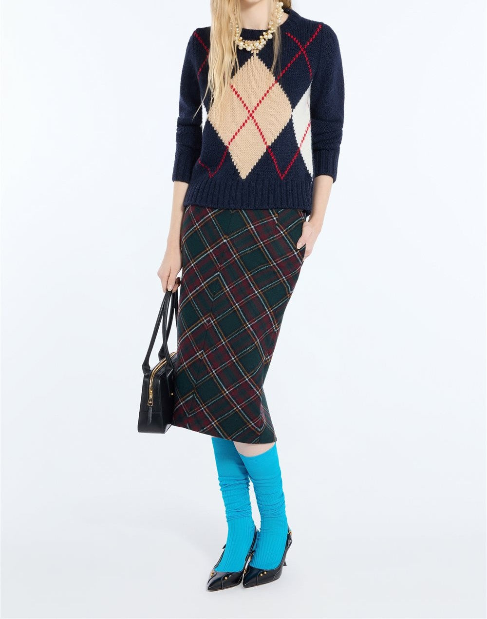 N°21 Maglia girocollo jacquard Argyle blu navy - FW26 A008 7112 6689 BLU N.21 
