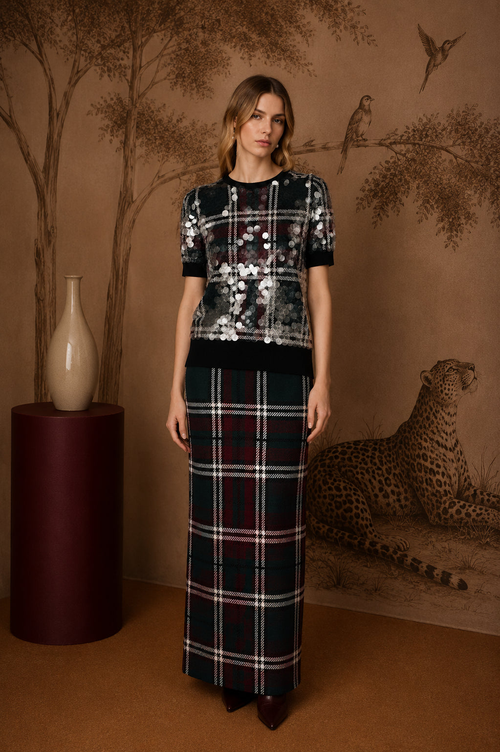 N°21 Maglia girocollo con paillettes e motivo tartan - FW26 A040 9006 0001 SCOZZ N.21 