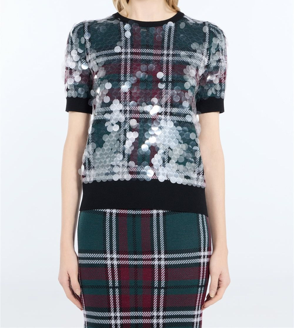 N°21 Maglia girocollo con paillettes e motivo tartan - FW26 A040 9006 0001 SCOZZ N.21 