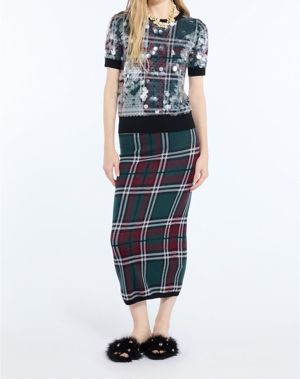 N°21 Maglia girocollo con paillettes e motivo tartan - FW26 A040 9006 0001 SCOZZ N.21 