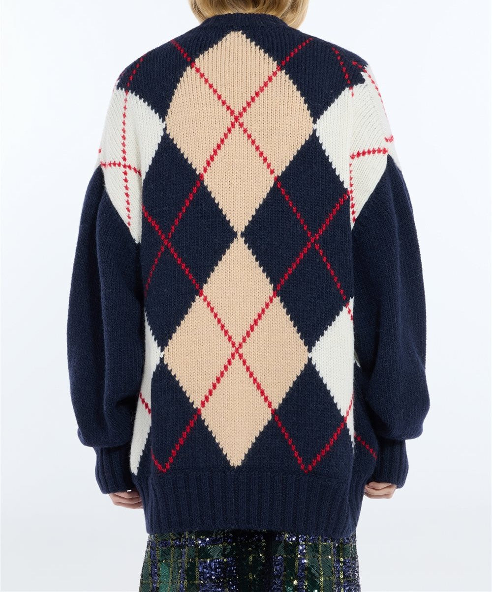 N°21 Giubbotto in maglia Argyle con zip blu navy - FW26 AO01 7112 6689 BLU N.21 