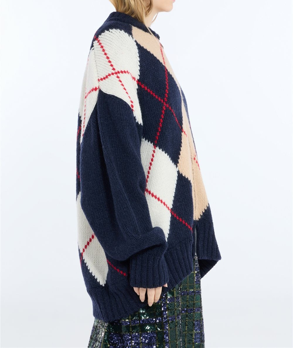 N°21 Giubbotto in maglia Argyle con zip blu navy - FW26 AO01 7112 6689 BLU N.21 