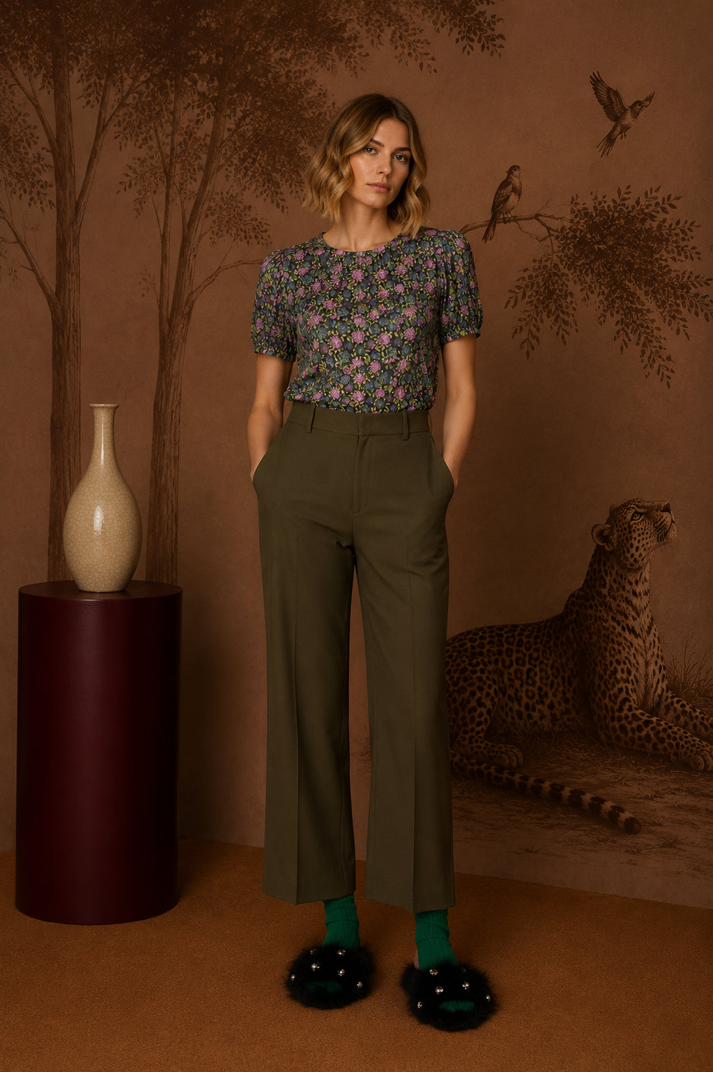 N°21 Pantalone palazzo sartoriale verde oliva - FW26 B051 5424 5606 VERDE N.21 