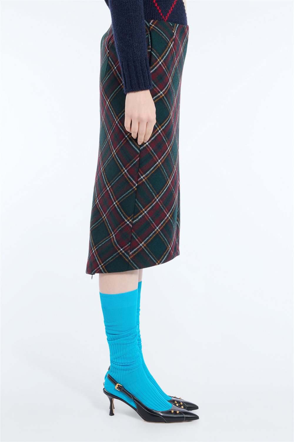 N°21 Gonna midi tartan verde e bordeaux - FW26 C014 3159 Q5C1 SCOZZ N.21 