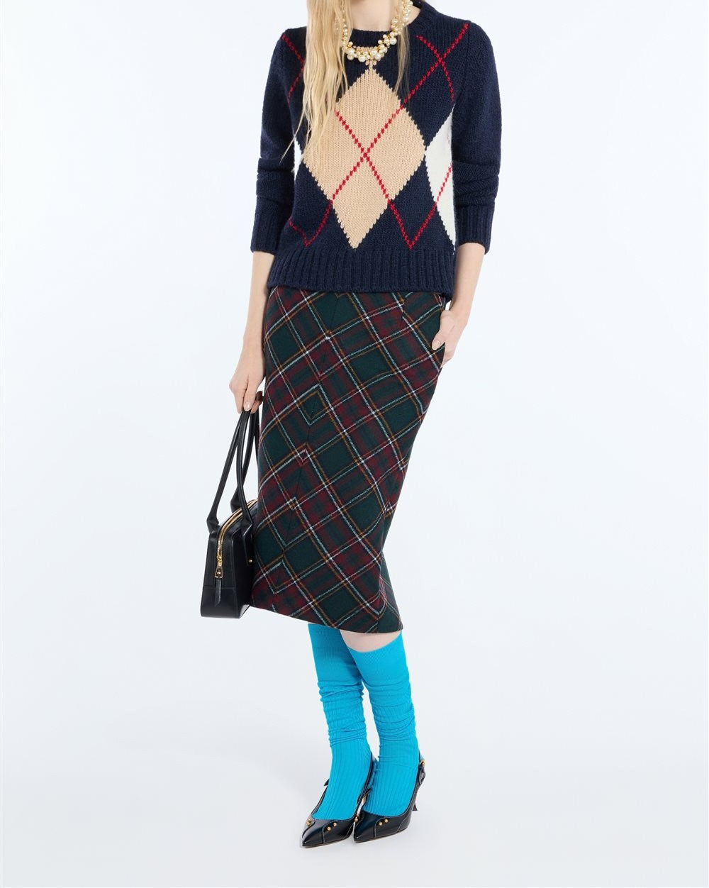 N°21 Gonna midi tartan verde e bordeaux - FW26 C014 3159 Q5C1 SCOZZ N.21 