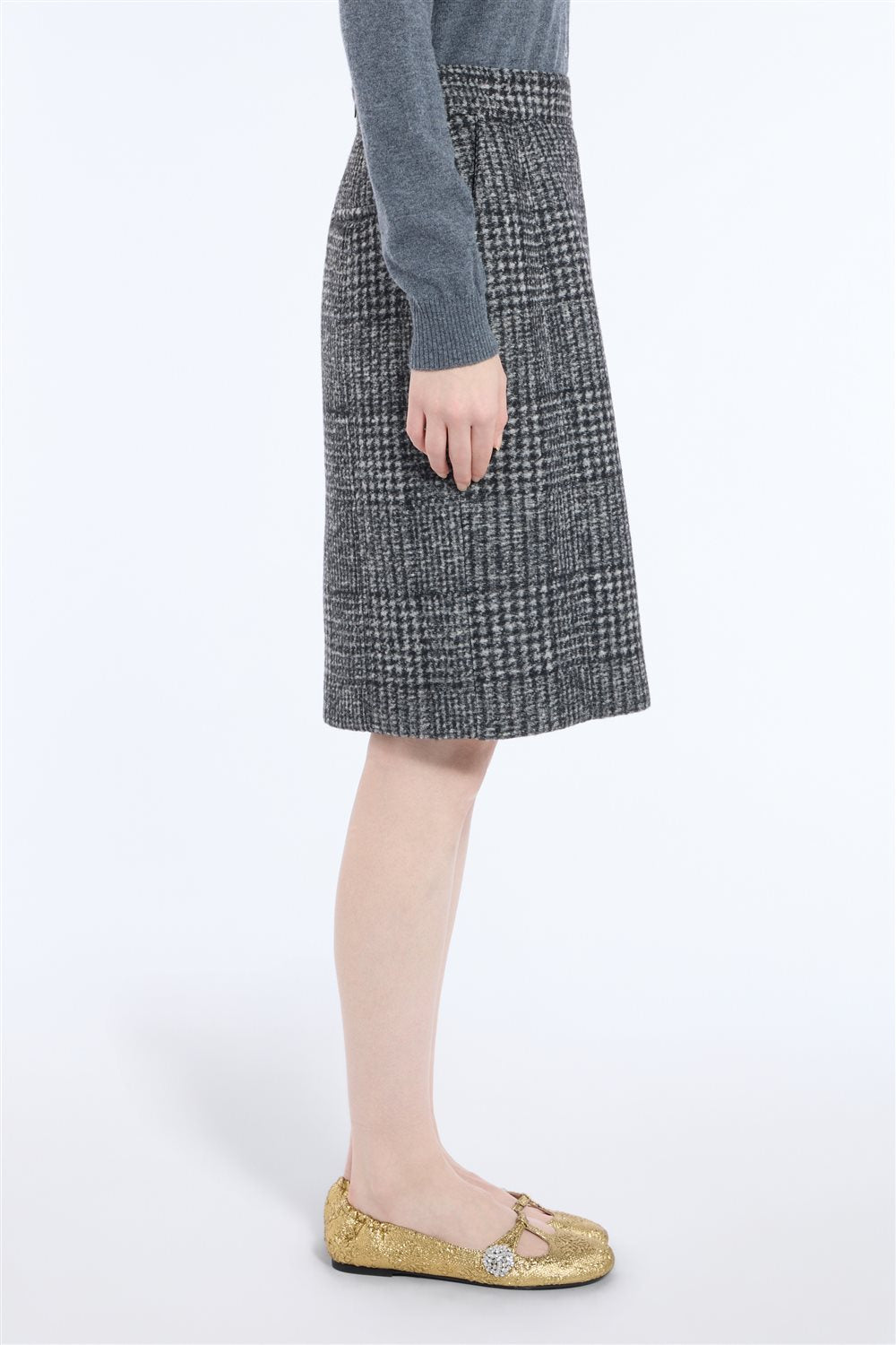 N°21 Gonna midi pied-de-poule grigio e nero - FW26 C021 3124 Q981 NERO N.21 
