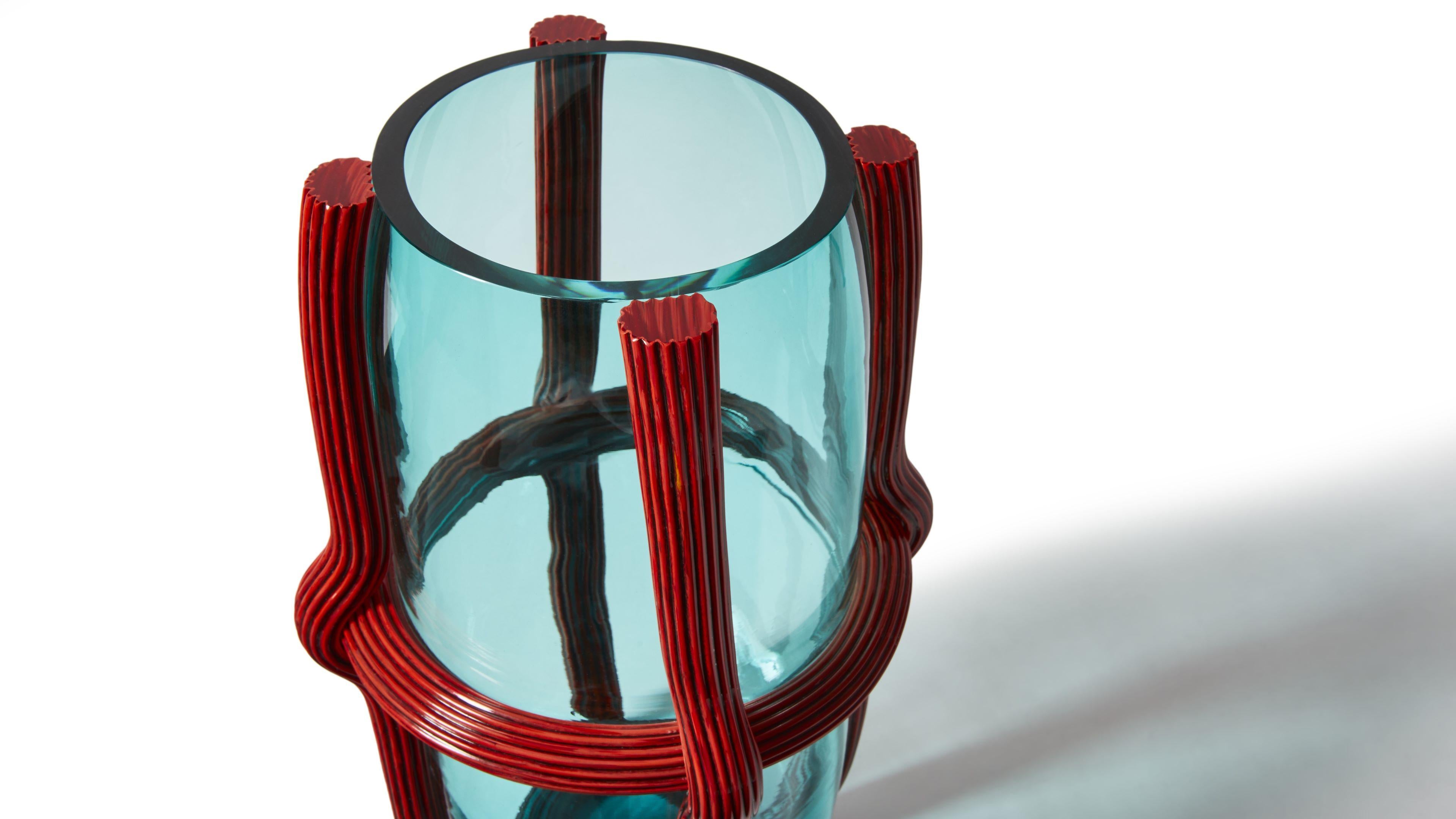 vaso sestiere Verde acqua mare e cordone rosso con rigadin nero VASO SESTIERE ALTO CASSINA 