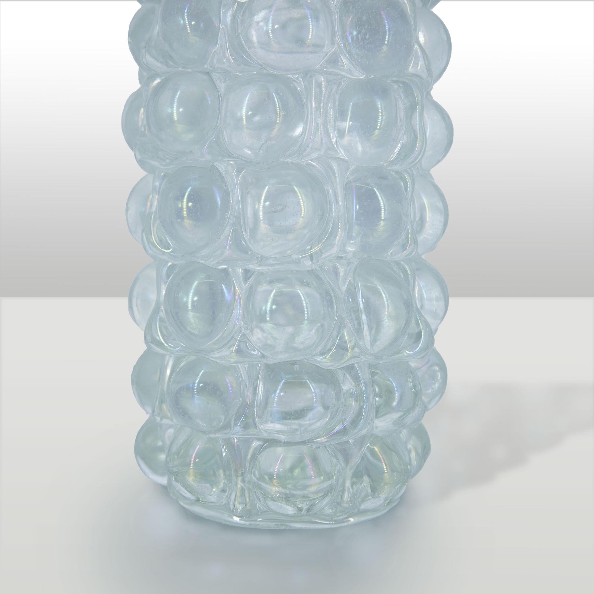 vaso in vetro di murano con lavorazione bugne. Made in Italy anni 90 VASO BUGNE ALTO ITALIAN MANUFACTURER 