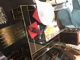 tavolino da caffe, piano in vetro inserti in ottone, italia produzione recente