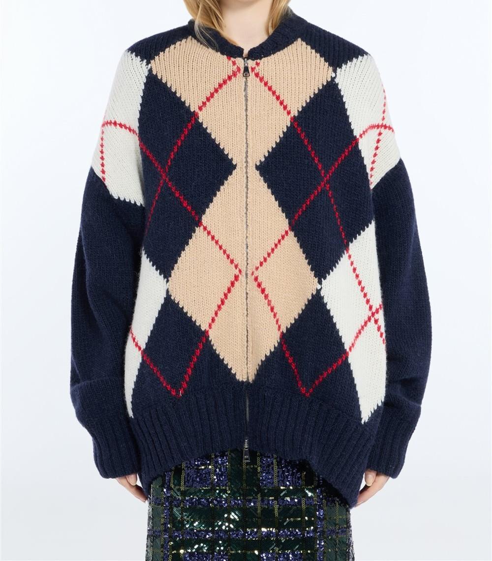 N°21 Giubbotto in maglia Argyle con zip blu navy - FW26 AO01 7112 6689 BLU N.21 