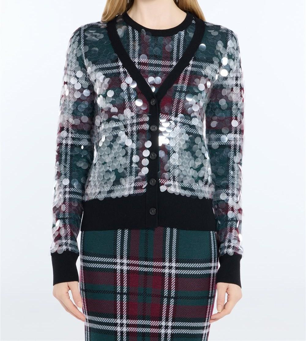 N°21 Cardigan con paillettes e motivo tartan multicolor - FW26 A041 9006 0001 SCOZZ N.21 