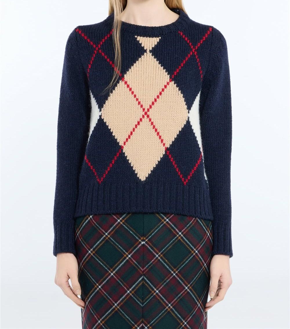 N°21 Maglia girocollo jacquard Argyle blu navy - FW26 A008 7112 6689 BLU N.21 
